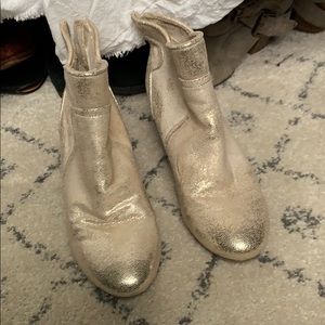 Gold shimmer ankle booties about 2” heel